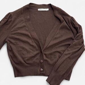 Chocolate Brown Cropped Button-Up Cardigan